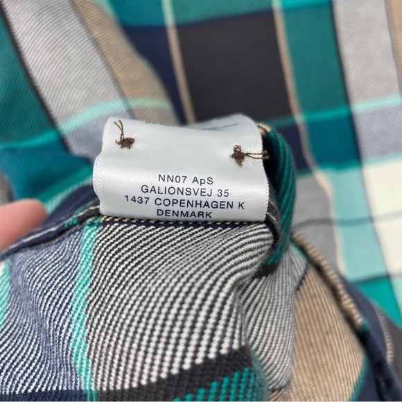 NN07 22.1 Alpha Plaid Shirt Size L green blue cream button down shirt - Picture 7 of 11